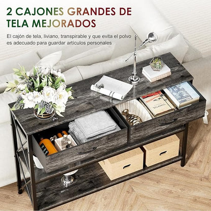 Credenza Moderna para Recibidor – 100CM, con 2 Cajones de Tela y Estantes Dobles, Ideal para Salón y Pasillo