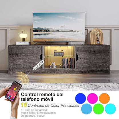Mueble para TV, 120 CM TV Grande, con Vidrio Templado Luz LED Centro de Entretenimiento para TV, Mesa para TV de Madera de Alta Gama, Apto para Salón y Dormitorio