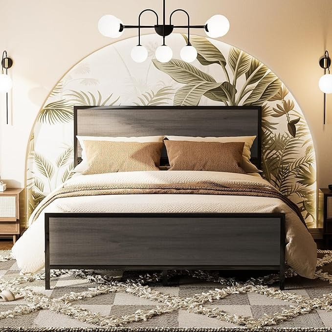 Base de Cama Matrimonial con Cabecera y Pie – Estructura Metálica Resistente con Lamas de Soporte | Diseño Simple y Moderno para Dormitorio