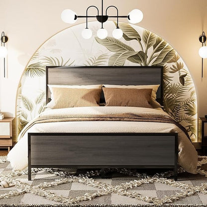 Base de Cama Matrimonial con Cabecera y Pie – Estructura Metálica Resistente con Lamas de Soporte | Diseño Simple y Moderno para Dormitorio