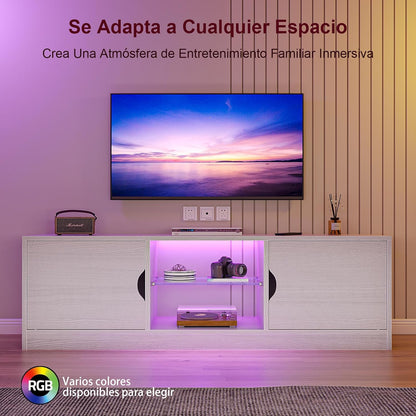 Mueble para TV, 120 CM TV Grande, con Vidrio Templado Luz LED Centro de Entretenimiento para TV, Mesa para TV de Madera de Alta Gama, Apto para Salón y Dormitorio