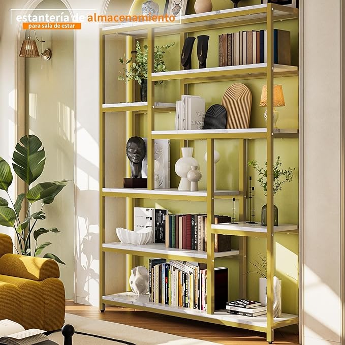 Librero de Madera Minimalista de 8 Niveles – Organizador Abierto de 180 cm para Sala u Oficina en Casa