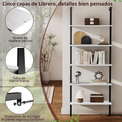 Librero de Pared de 5 Niveles – Estante Organizador Minimalista para Sala, Oficina y Recámara
