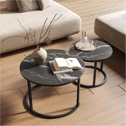 Juego de Mesas de Centro Anidadas – Mesa Grande 61x45cm y Pequeña 46x40cm, Madera y Acero, Diseño Moderno