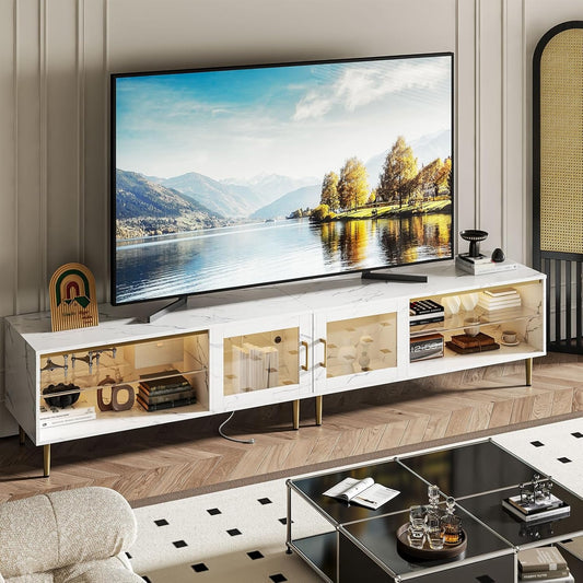 Mueble para TV Simple Wisdom 2M – Centro de Entretenimiento con Luz LED y Regleta, para Televisores de 65-85”, con 6 Espacios de Almacenamiento y Madera de Alta Gama