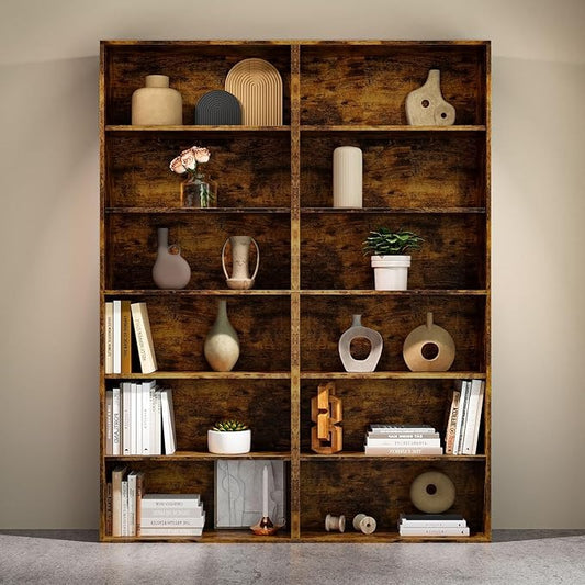 Librero Minimalista de Madera Retro con 6 Compartimentos, 180 cm de Altura – Decoración Moderna y Ahorra Espacio