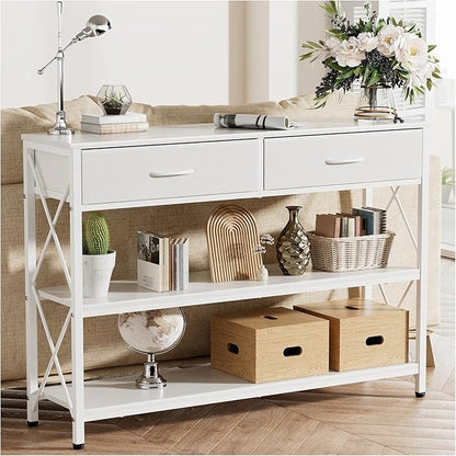 Credenza Moderna para Recibidor – 100CM, con 2 Cajones de Tela y Estantes Dobles, Ideal para Salón y Pasillo