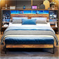 Base de Cama Matrimonial con Luz LED y Carga USB | Cabecera con Almacenaje, Metal y Madera 140x190 cm