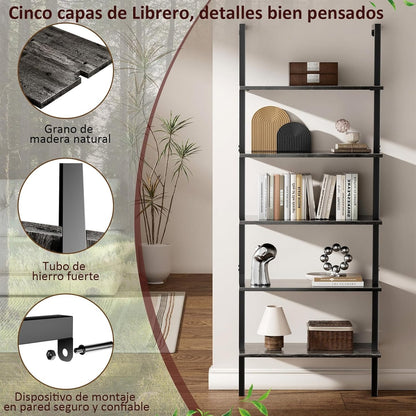 Librero de Pared de 5 Niveles – Estante Organizador Minimalista para Sala, Oficina y Recámara