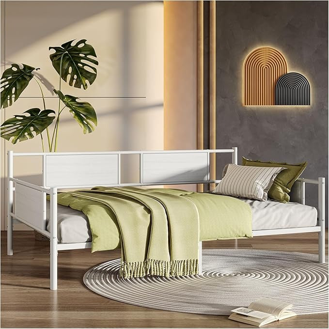 Sofá Cama Individual 100x190 cm – Base de Hierro y Madera, Estructura Resistente para Sala o Dormitorio
