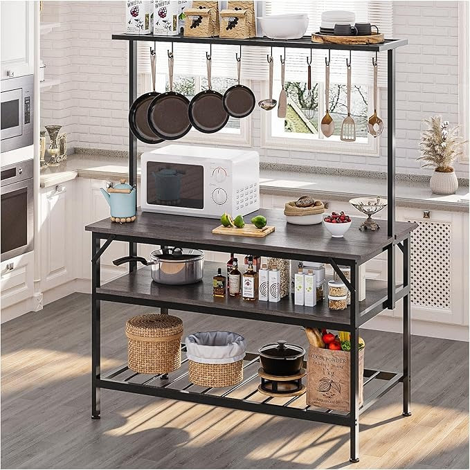Mueble de Cocina 3 Niveles – Isla de Cocina con Tablero de Madera, 10 Ganchos, Agarradera y Fácil de Montar (120x60 cm)