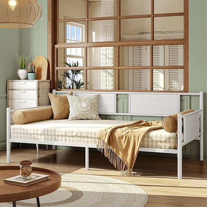 Sofá Cama Individual 100x190 cm – Base de Hierro y Madera, Estructura Resistente para Sala o Dormitorio