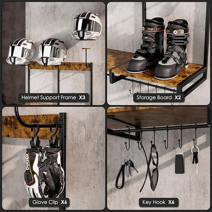 Soporte para Casco de Moto 3 Ganchos – Multifuncional 4 en 1 para Almacenamiento y Exhibición