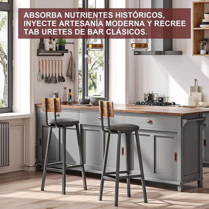 Bancos para Barra,Juego de 2 Taburetes de Bar,Bancos para Barra de Cocina de Madera de Hierro Vintage,Silla Alta de 96 CM para Bar,Cocina,Restaurante,Banco Alto con Tapizado de PU.