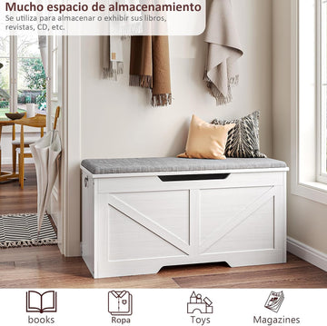 Baul De Almacenamiento,Con Bisagra De Seguridad Baul Para Juguetes,Baul Para Recamara,Adecuado Para Dormitorio y Sala De Estar,Baul De Almacenamiento Tamaño 100 * 50 * 40CM (Blanco)