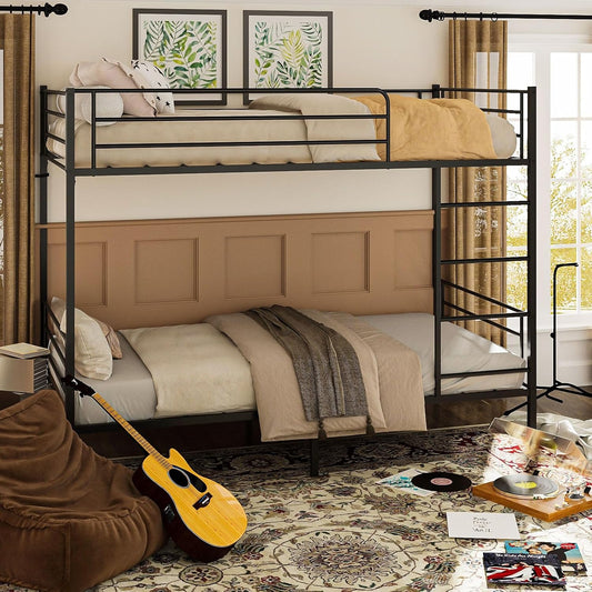 Litera de Metal Negra – Cama Alta con Barandilla y Escalera, Fuerte y Estable, para 1 Persona por Nivel, Individual o Matrimonial, 200×106×160 CM