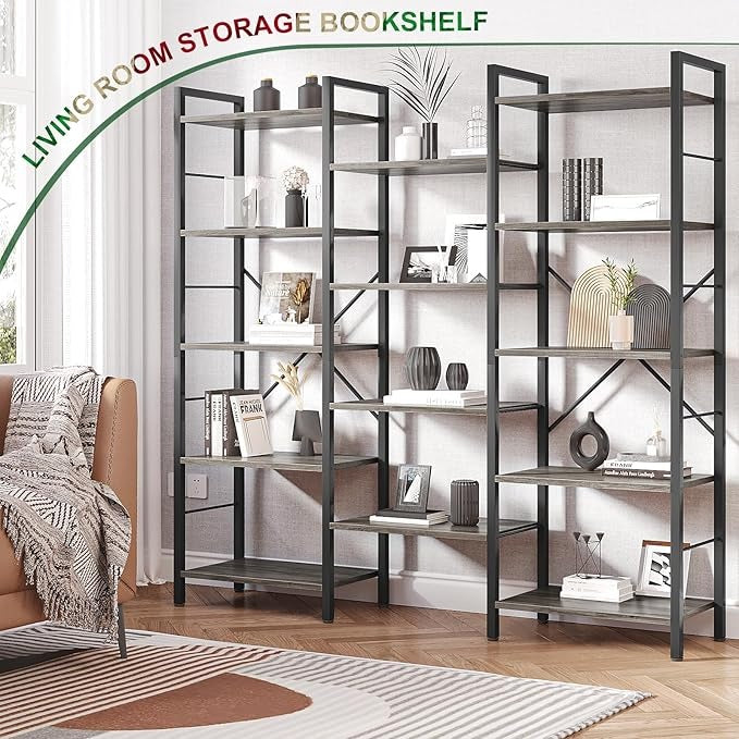 Librero Grande de 3 Columnas y 5 Niveles | Estantería de Madera Minimalista con 14 Compartimentos Abiertos – Organizador Moderno para Sala u Oficina (158×26×170 cm)