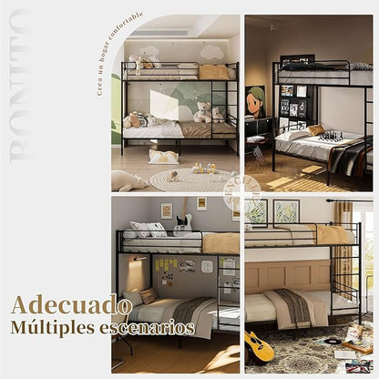 Litera de Metal Negra – Cama Alta con Barandilla y Escalera, Fuerte y Estable, para 1 Persona por Nivel, Individual o Matrimonial, 200×106×160 CM