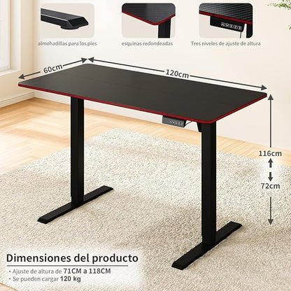 Escritorio Eléctrico Ajustable Simple Hogar – Mesa de Oficina y Gaming 120x60 cm con Panel de Fibra de Carbono, Ergonomía y Altura Regulable
