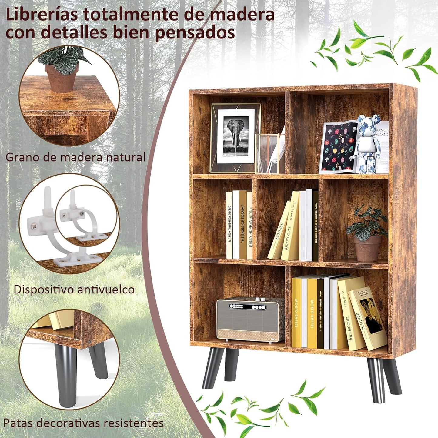 Cube Librero, 3 Capas 7 Celdas Estante Organizador con Patas, Librero Organizador Grande, Librero Minimalista Adecuado para Dormitorio, Sala de Estar, Oficina Esperar