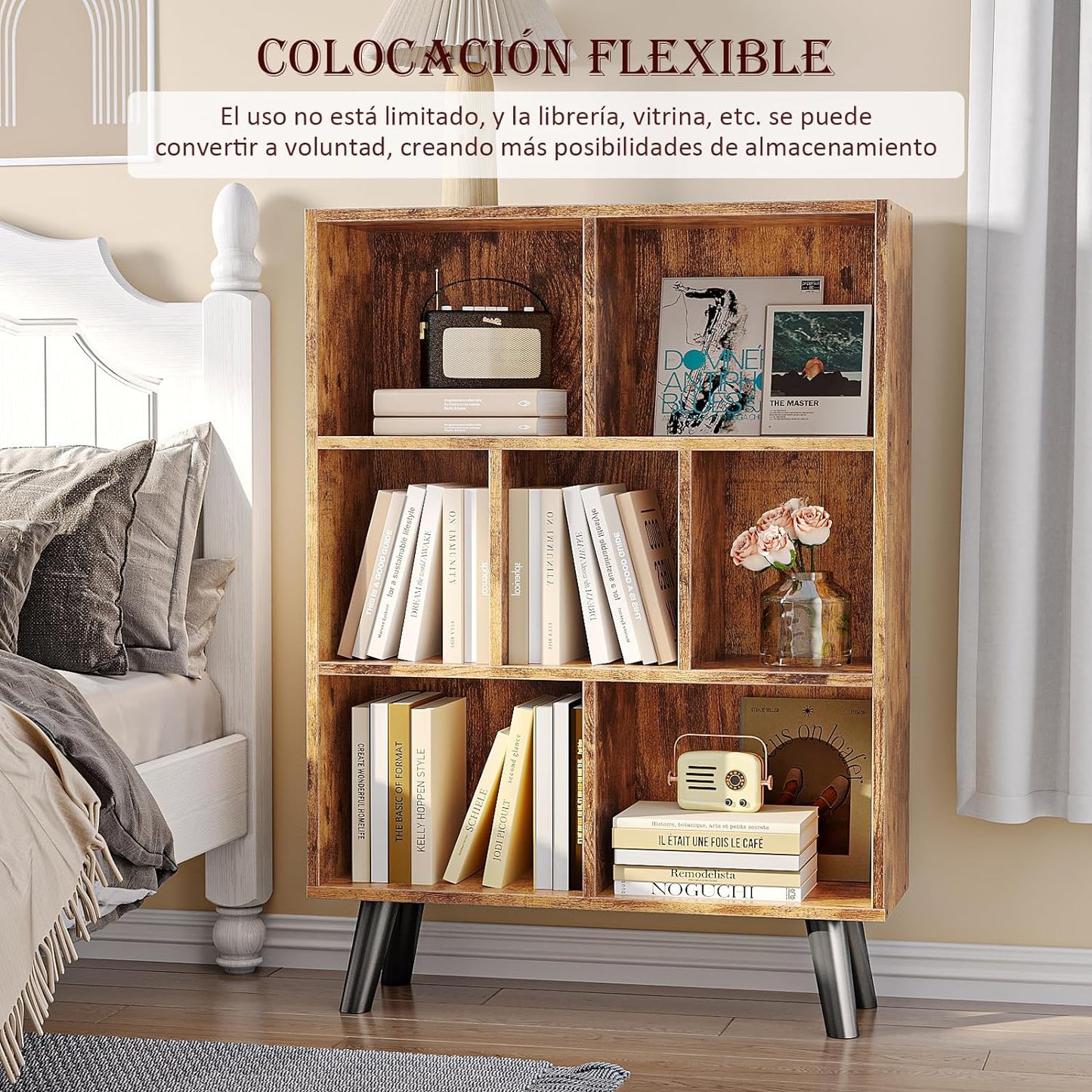 Cube Librero, 3 Capas 7 Celdas Estante Organizador con Patas, Librero Organizador Grande, Librero Minimalista Adecuado para Dormitorio, Sala de Estar, Oficina Esperar