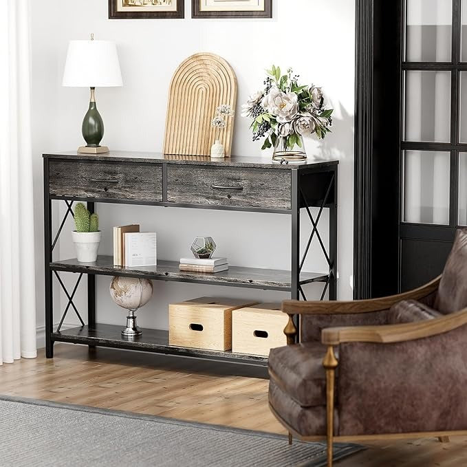 Credenza Moderna para Recibidor – 100CM, con 2 Cajones de Tela y Estantes Dobles, Ideal para Salón y Pasillo