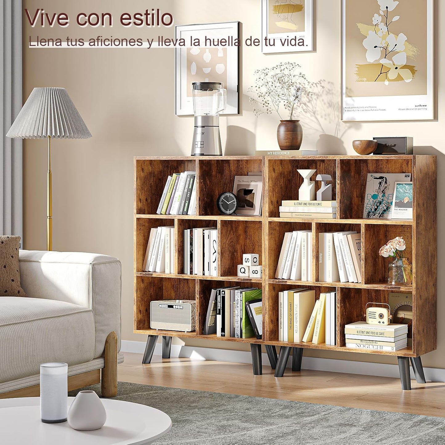 Cube Librero, 3 Capas 7 Celdas Estante Organizador con Patas, Librero Organizador Grande, Librero Minimalista Adecuado para Dormitorio, Sala de Estar, Oficina Esperar