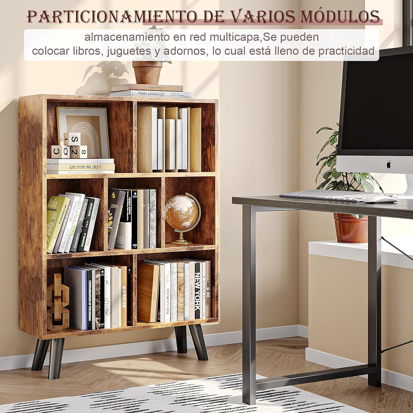 Cube Librero, 3 Capas 7 Celdas Estante Organizador con Patas, Librero Organizador Grande, Librero Minimalista Adecuado para Dormitorio, Sala de Estar, Oficina Esperar