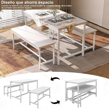 Juego de Comedor 4 Personas con Mesa 110x60 cm y 4 Sillas | Ideal para Espacios Pequeños, Fácil de Limpiar y Montar