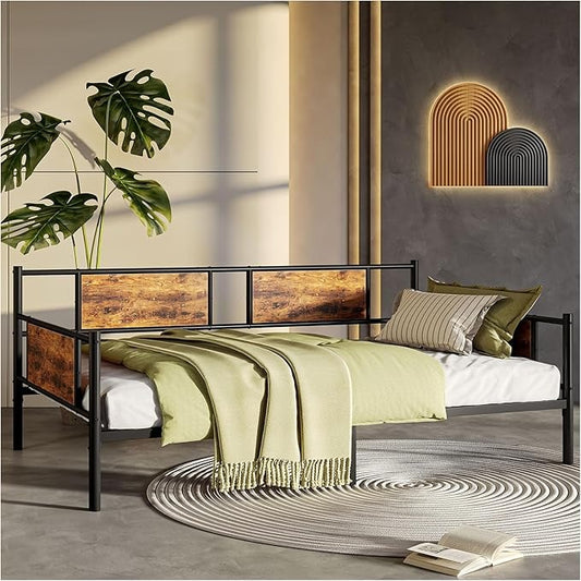 Sofá Cama Individual 100x190 cm – Base de Hierro y Madera, Estructura Resistente para Sala o Dormitorio