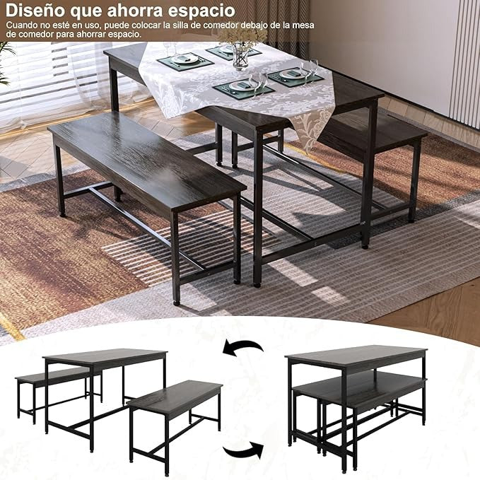 Juego de Comedor 4 Personas con Mesa 110x60 cm y 4 Sillas | Ideal para Espacios Pequeños, Fácil de Limpiar y Montar