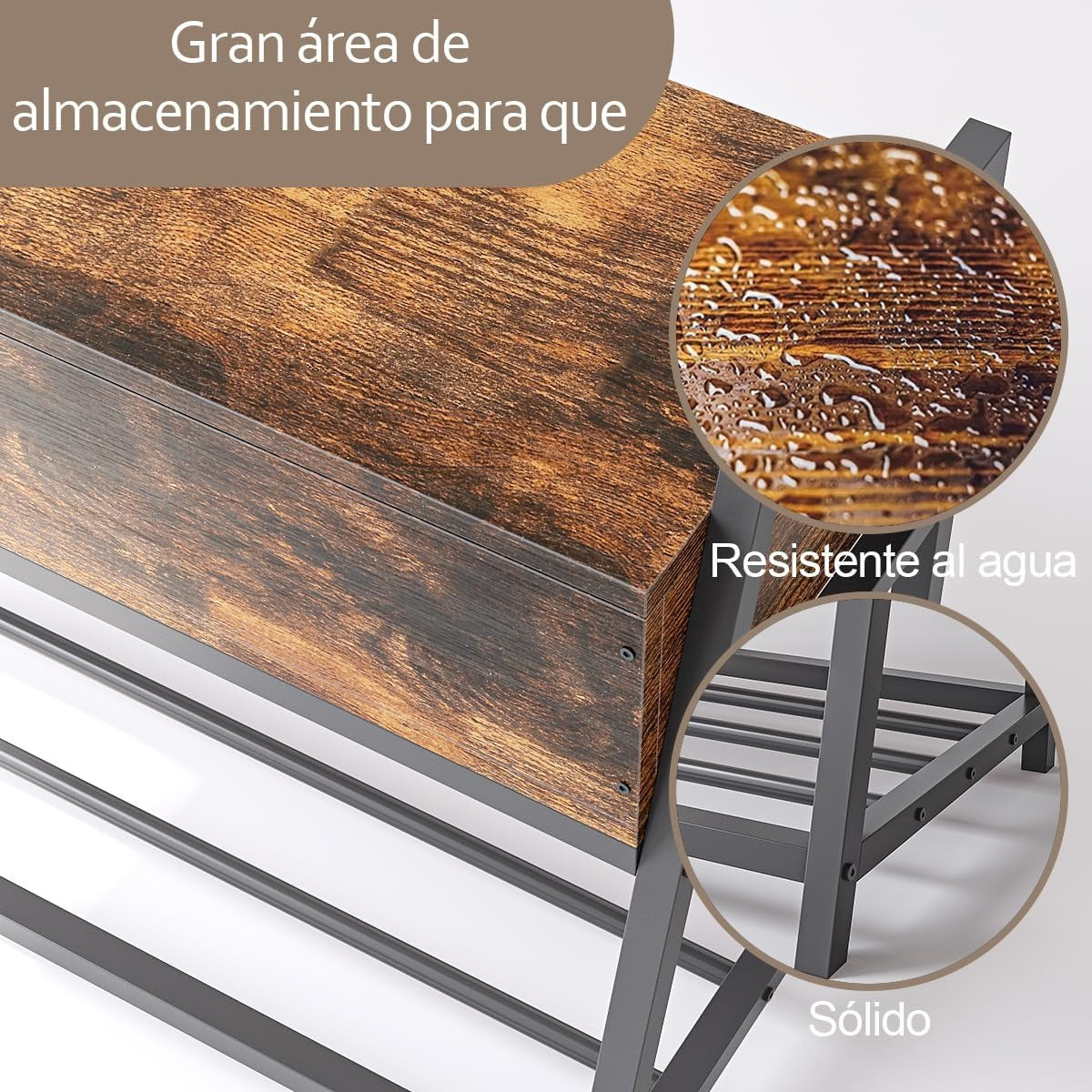 Banco de Zapatos Vintage Simple Hogar – Taburete de Entrada con Almacenamiento Abatible, Para Sala, Dormitorio o Recibidor, 90×40×61 cm