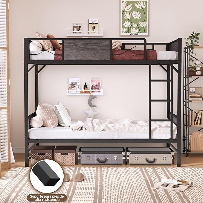 Litera Individual y Matrimonial de Hierro y Madera | Fuerte, Estable y Segura con Barandillas y Escalera – Ideal para Adultos y Hogar