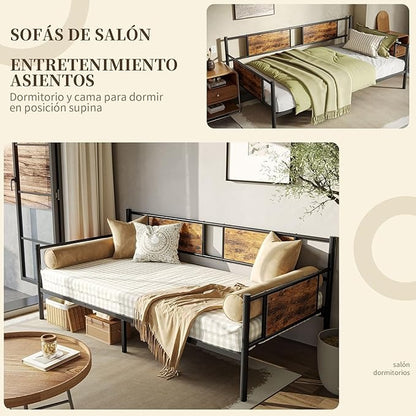 Sofá Cama Individual 100x190 cm – Base de Hierro y Madera, Estructura Resistente para Sala o Dormitorio