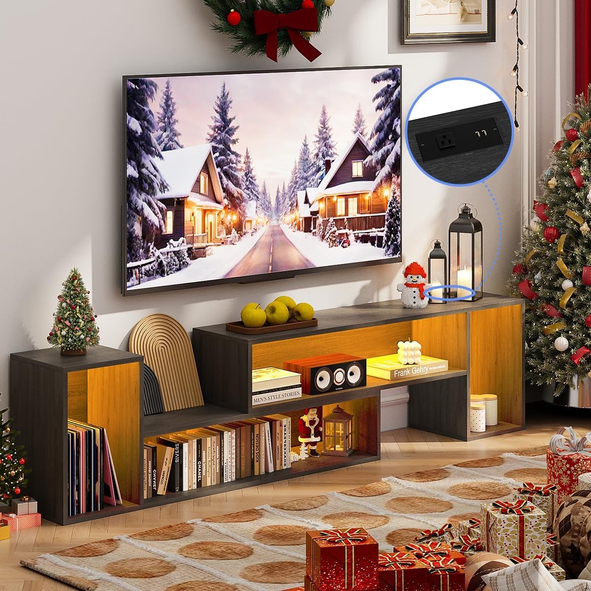 Mueble TV Expandible en Doble L Simple Wisdom – LED Controlable por App, Modular DIY, Almacenaje Amplio y Minimalista 48x100x30cm