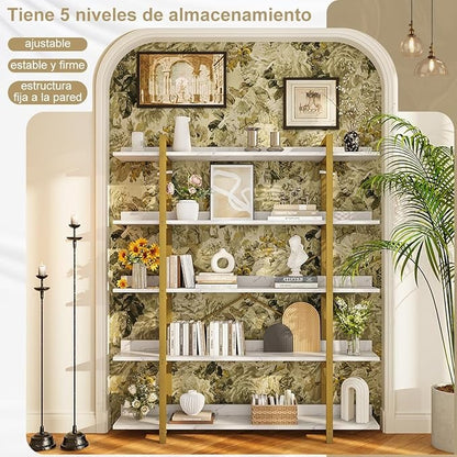 Simple Hogar Librero Organizador 5 Niveles para Sala, Estudio o Cocina – Estilo Contemporáneo, Madera y Metal, 170x120x24 cm, Cada Nivel Soporta 15 kg