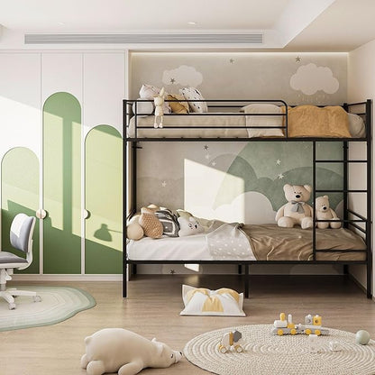 Litera de Metal Negra – Cama Alta con Barandilla y Escalera, Fuerte y Estable, para 1 Persona por Nivel, Individual o Matrimonial, 200×106×160 CM
