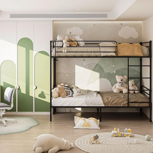 Litera de Metal Negra – Cama Alta con Barandilla y Escalera, Fuerte y Estable, para 1 Persona por Nivel, Individual o Matrimonial, 200×106×160 CM