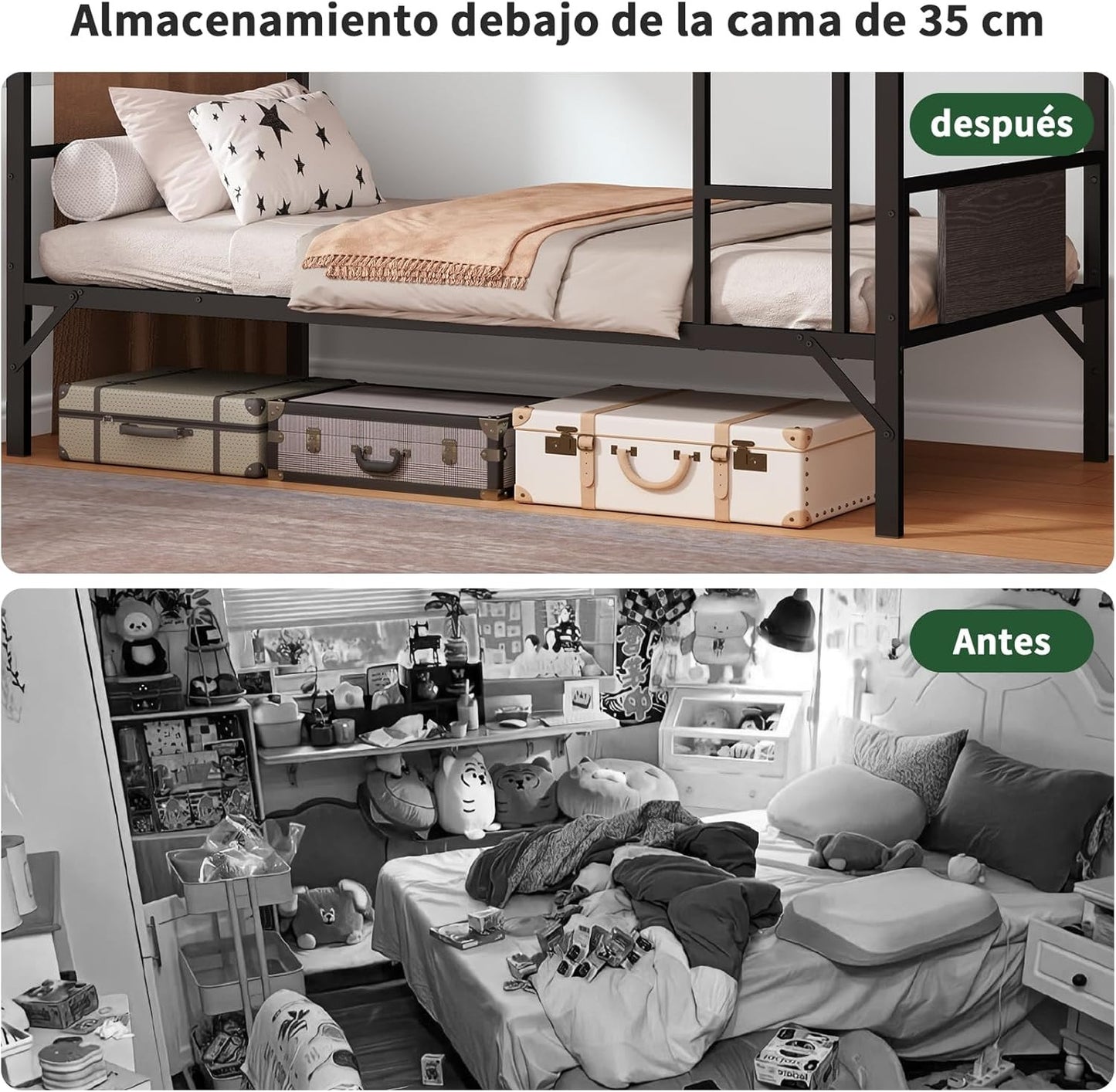 Litera Individual y Matrimonial de Hierro y Madera | Fuerte, Estable y Segura con Barandillas y Escalera – Ideal para Adultos y Hogar