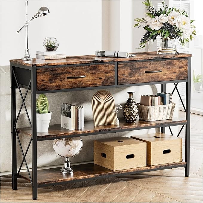 Credenza Recibidor Simple Hogar – Mesa Consola con 2 Cajones y Estantes Dobles para Sala, Pasillo o Entrada