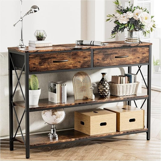 Credenza Recibidor Simple Hogar – Mesa Consola con 2 Cajones y Estantes Dobles para Sala, Pasillo o Entrada