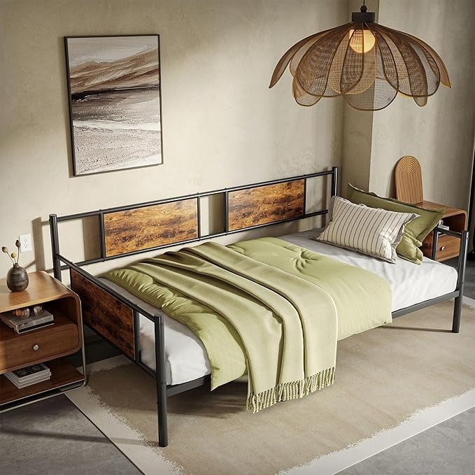 Sofá Cama Individual 100x190 cm – Base de Hierro y Madera, Estructura Resistente para Sala o Dormitorio