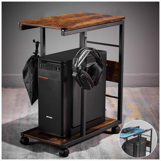 Soporte para Torre de Computadora, con Plataforma Deslizante de Madera, Capaz de Sostener Computadoras de hasta 26 x 21 x 12 pulgadas (Incluye Alfombrilla para Mouse)