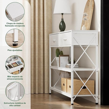 Credenza Moderna para Recibidor – 100CM, con 2 Cajones de Tela y Estantes Dobles, Ideal para Salón y Pasillo
