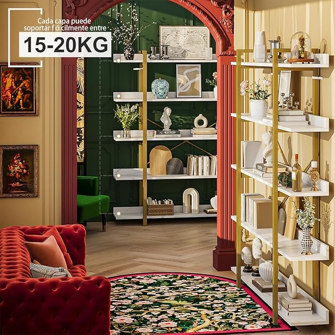 Simple Hogar Librero Organizador 5 Niveles para Sala, Estudio o Cocina – Estilo Contemporáneo, Madera y Metal, 170x120x24 cm, Cada Nivel Soporta 15 kg