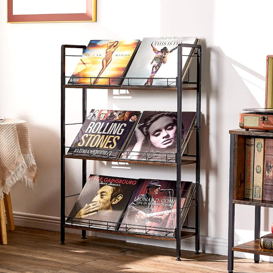 Vinyl Record Storage, 3 Tier Album Storage rack For Vinyl Records，Suitable for LP Records,CD,DVD,Book,Magazine.