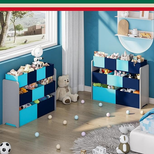 Organizador de Juguetes Grande con 9 Cajas de Colores – Ideal para Cuartos Infantiles y Salas de Juego | HOYRR Juguetero