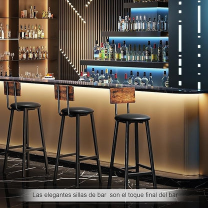 Juego de 2 Bancos para Barra Altos de 96 cm – Estilo Vintage de Madera y Hierro con Asiento de PU, Ideal para Cocina, Bar o Restaurante