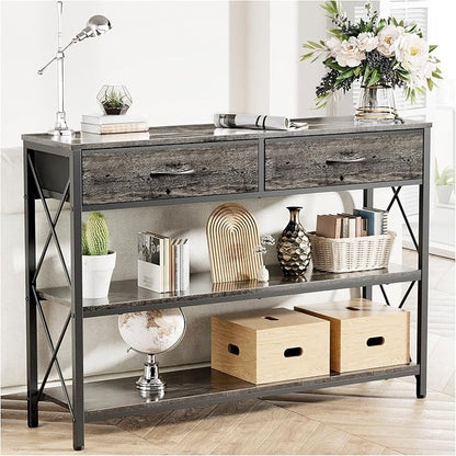 Credenza Moderna para Recibidor – 100CM, con 2 Cajones de Tela y Estantes Dobles, Ideal para Salón y Pasillo
