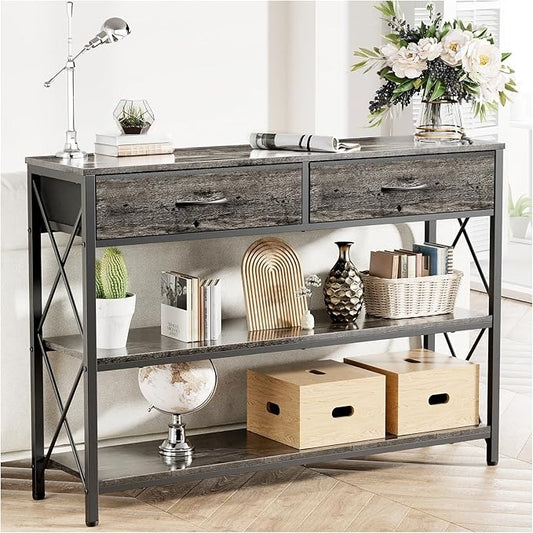 Credenza Moderna para Recibidor – 100CM, con 2 Cajones de Tela y Estantes Dobles, Ideal para Salón y Pasillo